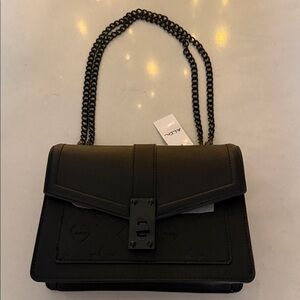 Aldo Stylish Black Crossbody Bag with Chain Strap